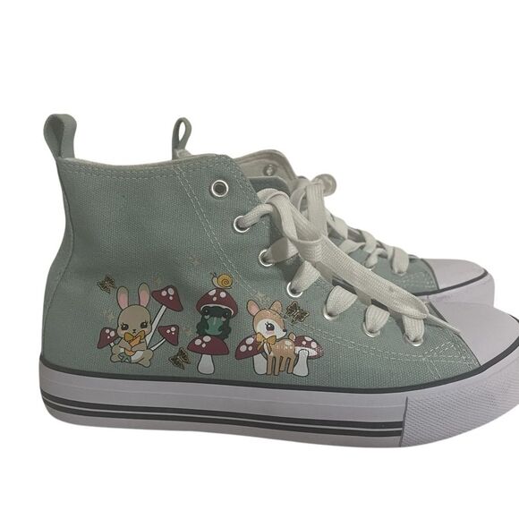 Hot Topic Hi Sneaker Green Bunny Mushroom Frog Womens Size 8 RARE - Picture 2 of 14